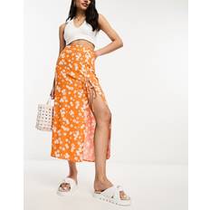 Orange Skirts ASOS DESIGN bow detail midi skirt with thigh split in orange ditsy floral14