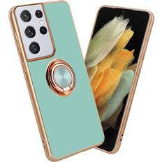 Samsung Galaxy S21 Ultra Mobile Phone Cases Cadorabo Glossy Turquoise Gold Case for Samsung Galaxy S21 ULTRA with ring Protective Cover made of flexible TPU silicone, with protection and magnetic car holder Green