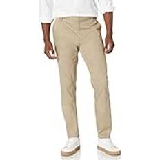Amazon Essentials Herren Faltenresistente Stretch-Chinohose mit schmaler Passform und flacher Vorderseite, Bräunen, 32L