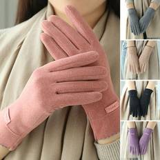 Purple - Women Gloves Hesroicy Pair Letter Logo Thickened Solid Color Windproof Korean Style Women Gloves Autumn Winter Fleece Lining Touch Screen Full Finger Driving Gloves