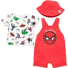 Marvel Children's Clothing Marvel Marvel Avengers Spider-Man Infant Baby Boys French Terry Short Overalls T-Shirt & Hat Pc Outfit Set Red/White Months