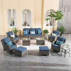 Outdoor Lounge Sets Ovios Patio 10-piece Wicker Rocking Sectional Outdoor Lounge Set