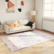 Blåa Mattor vidaXL Matta tvättbar flerfärgad halkfri Blå, Multifärgad, Rosa cm