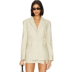 XXS Blazers Steve Madden Women's Faux-Leather Cinched Waist Blazer Bone Bone