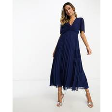 Midi Dresses - One Size ASOS DESIGN pleated bodice flutter sleeve pleat midi dress in navy14