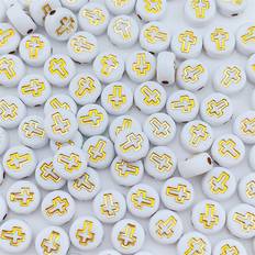 Gold DIY Shein Plastic Cross Shaped Flat & Round DIY Beads 100pcs