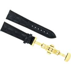 Watch Straps Ewatchparts 17MM LEATHER DEPLOYMENT BUCKLE CLASP BAND FOR BAUME MERCIER BLACK GOLD