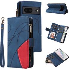 Google Pixel 7 Wallet Cases GANGXUN Blue Case for Google PIXEL 7 5G Wallet Cover Zipper Poket Nine Card Slot PU Leather Magnetic Clasp Kickstand Compatible with Google PIXEL 7 5G Case