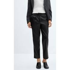 Mango Bukser & Shorts Mango drawstring slim leather look trousers in blackXL