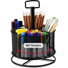 Mesh Desk Organizer, 360-Degree Rotating Multi-Functional Pen Compartments