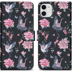 Handyzubehör Cadorabo Crane & Flowers No. 9 Case for Apple iPhone 11 Protective Cover with magnetic closure, stand function and card slot Black