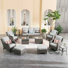 Outdoor Lounge Sets Ovios Patio 10-piece Wicker Rocking Sectional Outdoor Lounge Set