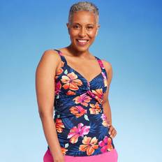 Lands' End Tankinis Lands' End Women's UPF Floral Print Twist-Front Underwire Tankini Top Multi