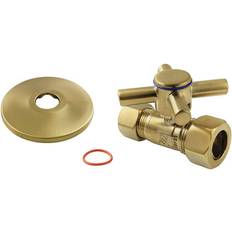 Plumbing Kingston Brass CC44457DXK 5/8 OD Comp x 1/2 OD Comp Quarter-Turn Straight Stop Valve with Flange Brushed