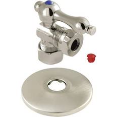 Plumbing Kingston Brass CC54308K 5/8 OD Comp x 1/2 or 7/16 Slip Joint Quarter-Turn Angle Stop Valve with Flange Brushed Nickel