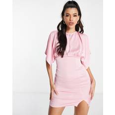 Dame - One Size Kjoler ASOS DESIGN keyhole bodice satin angel sleeve mini dress in light pink10