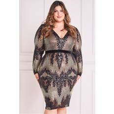 Dresses Goddiva Plus Long Sleeve Sequin Party Midi Black