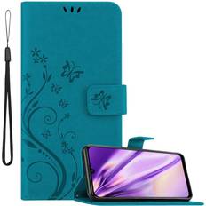 Cadorabo FLORAL BLAU, Honor 10 LITE/P Smart 2019 Flower Case for Honor 10 LITE Huawei P SMART 2019 Cover Book Wallet Protection PU Leather Flip Magnetic Etui Blue