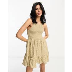 Dame - One Size Kjoler ASOS DESIGN square neck shirred mini sundress in neutral spot-Multi14