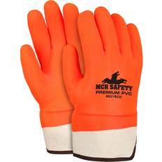 Orange Work Gloves MCR Safety MCR Safety 6521SCO Double Dipped PVC Foam Lined Sandy Finish Men Gloves Pair