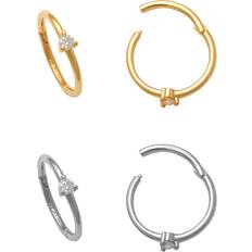 14k Piercings Anygolds ANYGOLDS 14K Solid Gold 0.034ctw Diamond Clicker Ear & Nose Hoop Ring Piercing Gauge PCS 10mm, Yellow Gold