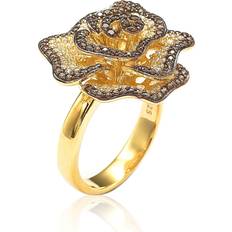 Gold Rings Suzy Levian Golden Sterling Silver Brown and White Cubic Zirconia Pave Flower Ring