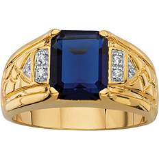 Eternity Rings - Men PalmBeach Jewelry Men 2.80 TCW Emerald-Cut Created Blue Sapphire and Diamond Accent 18k Gold-Plated Etched Ring