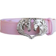 Pink - Women Belts Wow Ladies Double Horse Head Buckle Belt Pink