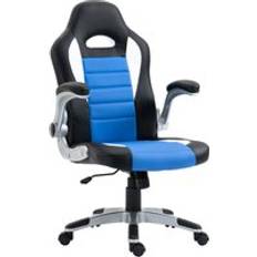 Homcom Racing Gaming Chair, PU Leather Computer Desk Chair, Height Adjustable Swivel Chair With Tilt Function and Flip Up Armrests, Blue