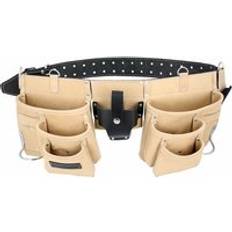 DIY Accessories TOUGH MASTER Suede Tool Belt 12 Pocket Leather Storage Pouch Double Hammer Loop