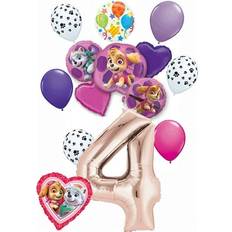 Number Balloons Paw Patrol Party Supplies Skye and Everest Pups 4th Birthday Balloon Bouquet Decorations Pink Number 4