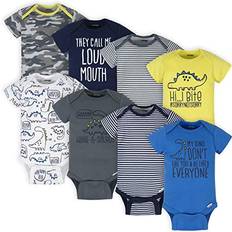 Boys - Grey Bodysuits Onesies Baby Boys 8-Pack Short Sleeve Mix & Match Bodysuits - Grey Dino