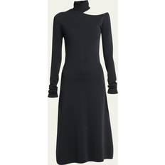 Ferragamo Turtleneck Cold-Shoulder Long-Sleeve Midi Sweater Dress