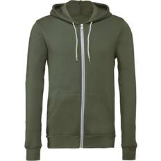 Corduroy - Women Tops Canvas Unixex Zip-up Polycotton Fleece Hooded Sweatshirt Hoodie Military Green