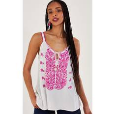 Denim Tank Tops Monsoon Embroidered Cami Sleeveless Top, White/Pink