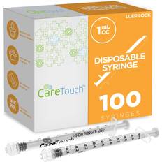 Health Care Touch 1ml Syringe Only with Luer Lock Tip 100 Syringes Without a Needle by Care Touch Great for Medicine, Feeding Tubes, and Home Care