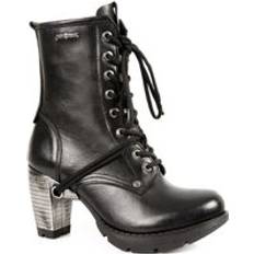 New Rock Ankle Boots New Rock Womens Ladies Black Leather Gothic Trail Boots- TR001-S1