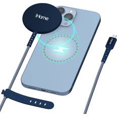 Batteries & Chargers iHome iHome Magnetic Wireless Charger with10W Durastrain Charging Nylon Cable and Silicone Cable Wrap, Compatible with MagSafe Cases, for iPhone 12/13, Navy, 6ft