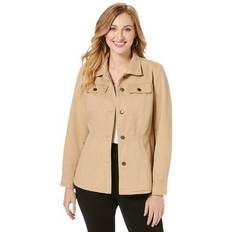 Jessica London Outerwear Jessica London Plus Women's Peplum Denim Jacket in New Khaki Size W Feminine Jean Jacket