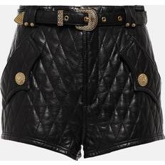 Balmain Homme Shorts Balmain Black Quilted Leather Shorts 0PA Noir FR