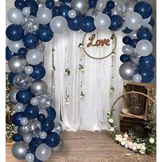 Wedding Balloons Balloon Arch kit Balloon Garland Strong Thick Balloons, Metallic Silver, Light Grey, White&Clear/Chrome Confetti, Birthday Party Decor, Decorations 4 Parties, DIY Wedding Decorations Navy Blue