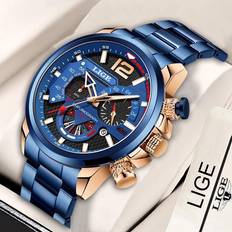 Lige Mode Männer Uhr Top Marke Luxus Business Quarz Mann Armbanduhr Voller Stahl Wasserdicht Chronograph Box