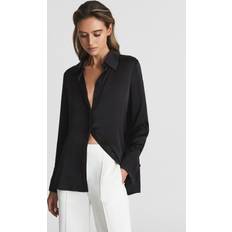 Reiss Dame Skjorter Reiss Hailey Silk Double-Cuff Button Through Shirt - Black
