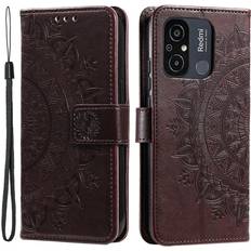 Skalo Xiaomi Redmi 12C 4G Mandala Flip Cover Brun