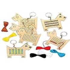 Brown DIY Baker Ross Baker Ross AT836 Dog Wooden Cross Stitch Keyring Kits, Cross Stitch for Beginners and For Kids Arts and Crafts Projects Pack of 5 Assorted