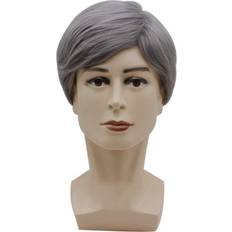 Men Wigs Short Straight Male Wig Silver Fiber Hair Wig