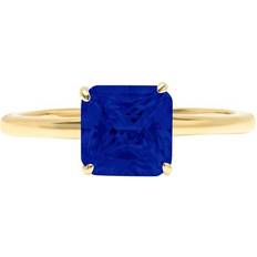 Eternity Rings - Gold Clara Pucci 1.5ct asscher cut simulated blue sapphire 18k yellow gold anniversary engagement ring