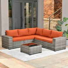 Orange Outdoor Lounge Sets Ovios Patio Wide Arm 6-piece Outdoor Lounge Set