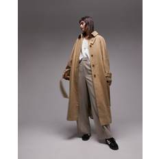 Hvite Kåper & Frakker Topshop long-lined belted brushed trench coat in honey-WhiteXS