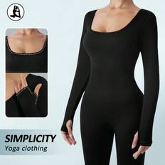 Black - Women Jumpsuits & Overalls Shein Women'S Basic Yoga Running High Elasticity Sport Jumpsuit